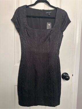 Guess by Marciano Black Textured Cap-Sleeve Mini Dress